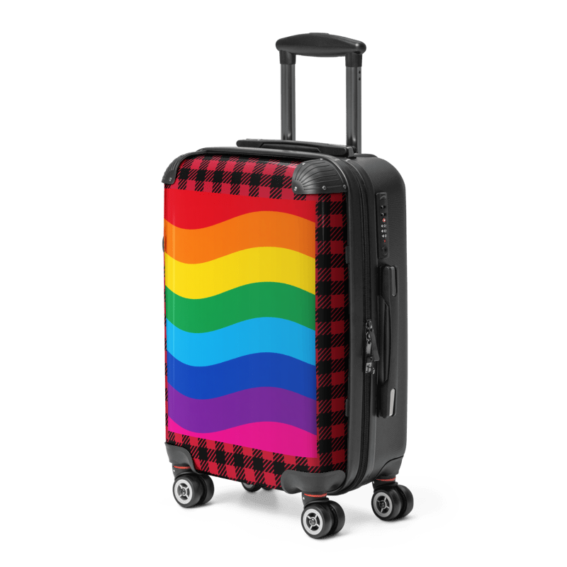 Modern Red Rainbow Stripe Travel Suitcase | Hard-Shell Luggage for Men & Women